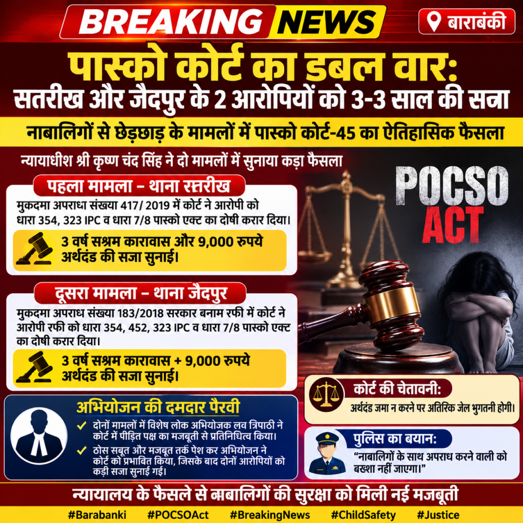 बाराबंकी में पास्को कोर्ट का सख्त संदेश: नाबालिगों से छेड़छाड़ पर 3-3 साल की सजा !