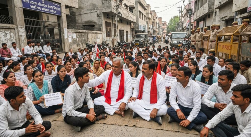 प्रयागराज में TGT-PGT अभ्यर्थियों के समर्थन में उतरे सपा नेता, भर्ती नियमों में बदलाव की मांग