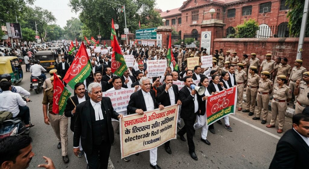 लखनऊ में वोटर लिस्ट संशोधन के खिलाफ समाजवादी अधिवक्ता सभा का प्रदर्शन, CEC से मांगा इस्तीफा