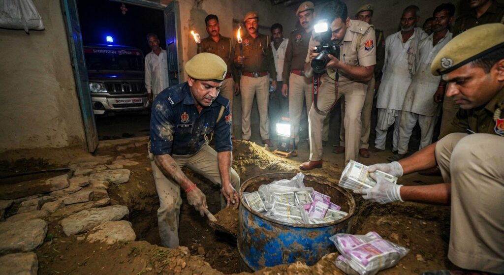 प्रयागराज में घर के फर्श के नीचे दबे मिले करोड़ों रुपये, पुलिस ने बरामद किए तीन ड्रम