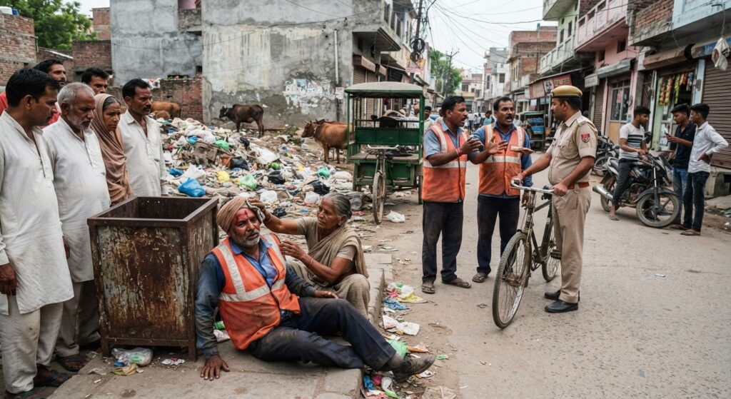 हाथरस में कचरा गाड़ी हटाने को लेकर विवाद, बाइक सवार युवकों ने सफाईकर्मी को पीटा