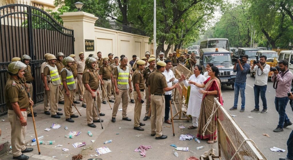 लखनऊ में बेसिक शिक्षा मंत्री के आवास का घेराव, 60 प्रदर्शनकारियों पर पुलिस ने दर्ज किया केस